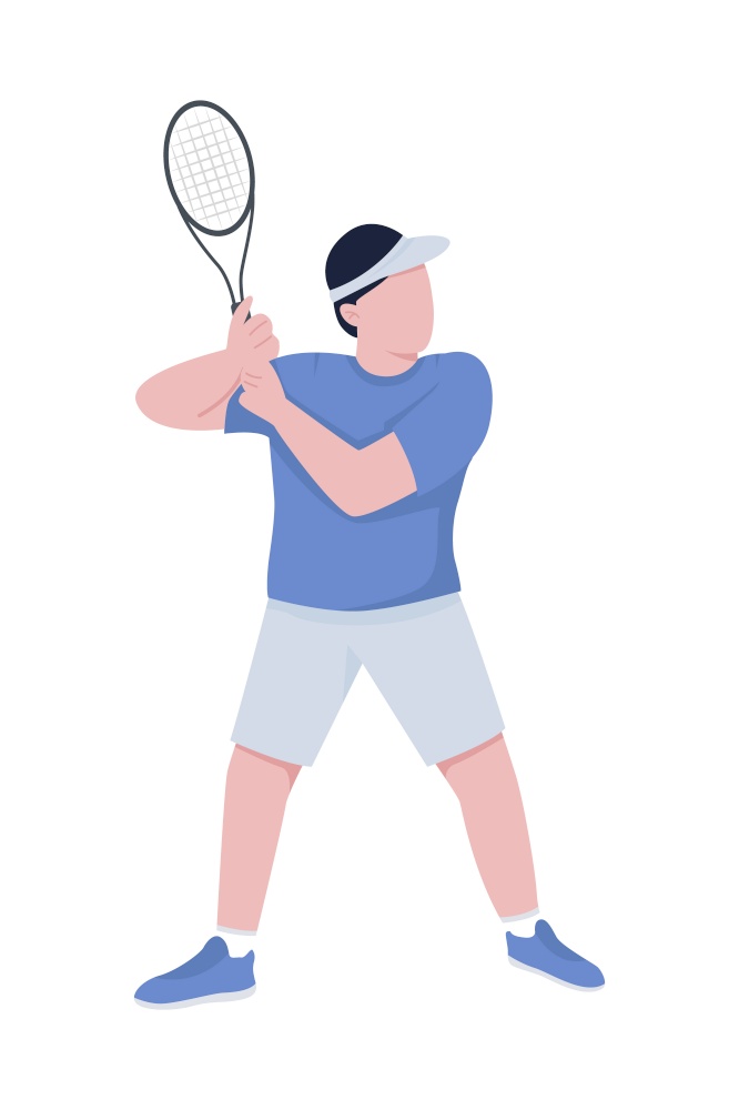 Tennis player with racket semi flat color vector character. Posing figure. Full body person on white. Tennis professional isolated modern cartoon style illustration for graphic design and animation. Tennis player with racket semi flat color vector character