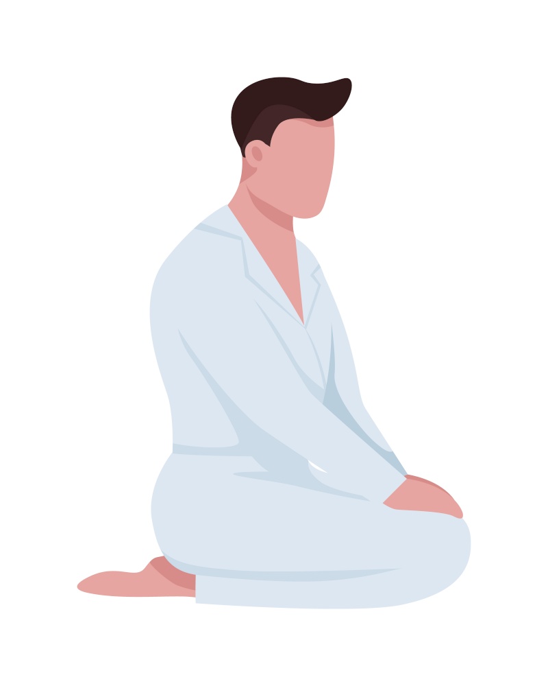 Karate practitioner sitting in seiza style semi flat color vector character. Full body person on white. Judo student isolated modern cartoon style illustration for graphic design and animation. Karate practitioner sitting in seiza style semi flat color vector character