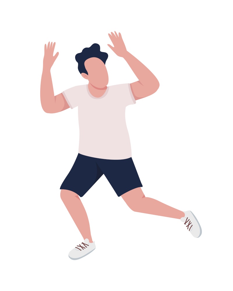 Volleyball player with hands up semi flat color vector character. Running figure. Full body person on white. Playing sports isolated modern cartoon style illustration for graphic design and animation. Volleyball player with hands up semi flat color vector character