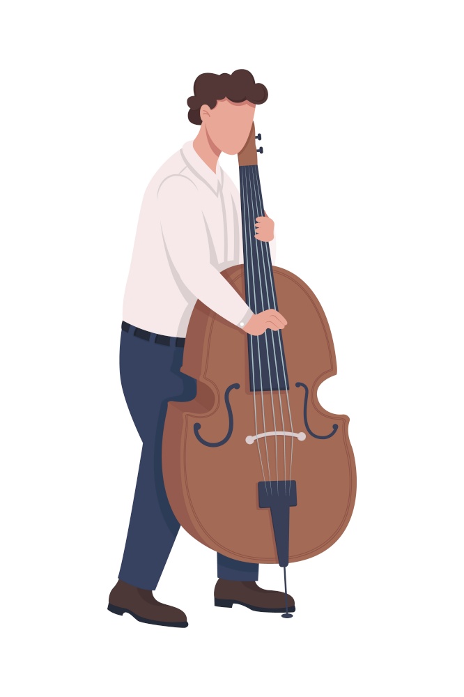 Musician playing cello with fingers semi flat color vector character. Full body person on white. Using string instrument isolated modern cartoon style illustration for graphic design and animation. Musician playing cello with fingers semi flat color vector character