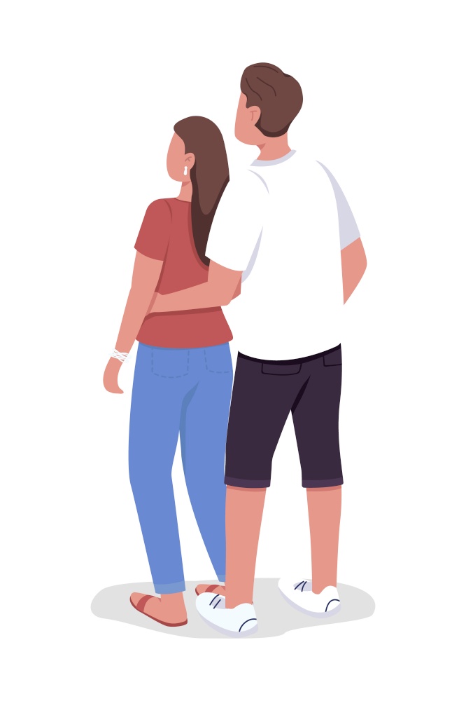 Couple embracing each other semi flat color vector characters. Full body people on white. Watching sunset together isolated modern cartoon style illustration for graphic design and animation. Couple embracing each other semi flat color vector characters