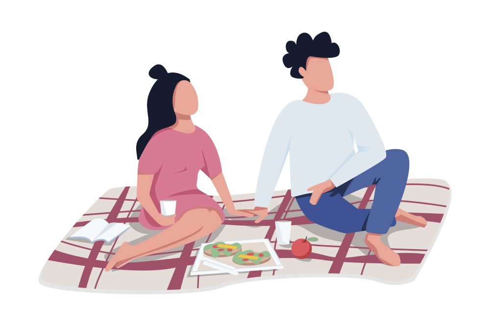 Couple on romantic picnic date semi flat color vector characters. Full body people on white. Spending time together outdoors isolated modern cartoon style illustration for graphic design and animation. Couple on romantic picnic date semi flat color vector characters
