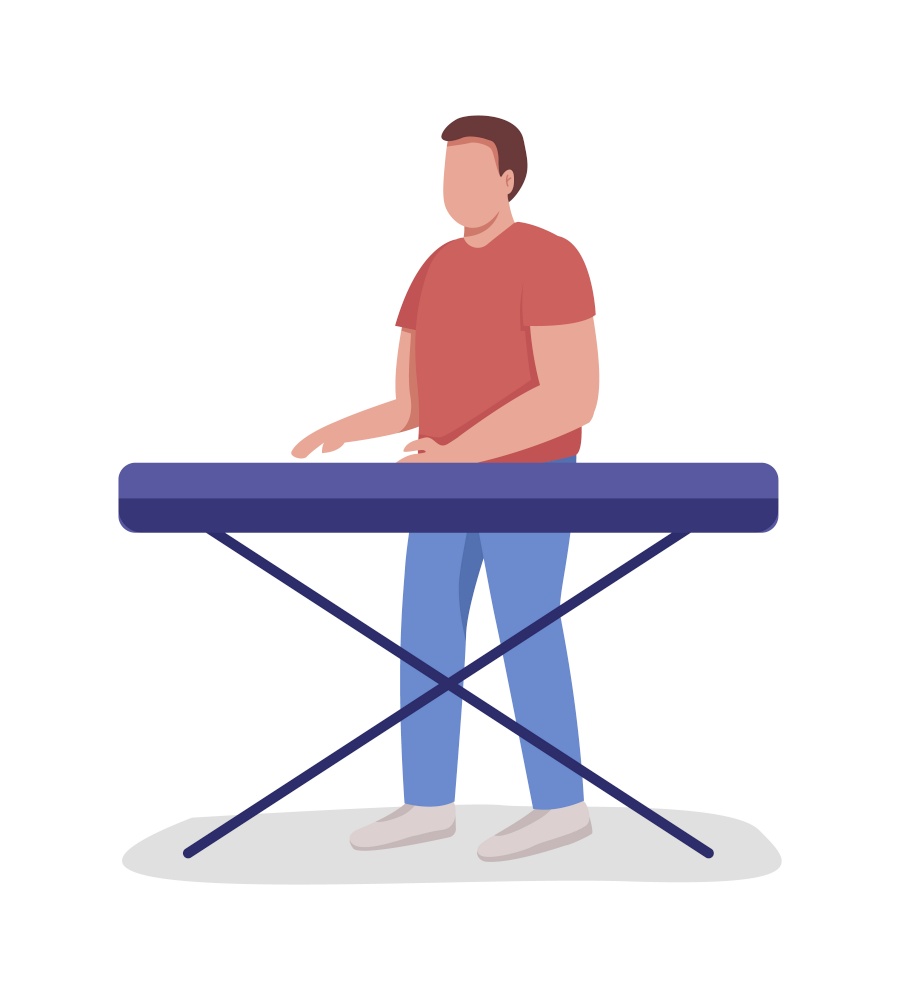 Man playing digital piano semi flat color vector character. Full body person on white. Band participant with sintezator isolated modern cartoon style illustration for graphic design and animation. Man playing digital piano semi flat color vector character