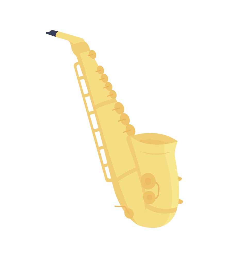 Saxophone semi flat color vector object. Producing dance music. Full sized item on white. Jazz ensemble instrument isolated modern cartoon style illustration for graphic design and animation. Saxophone semi flat color vector object