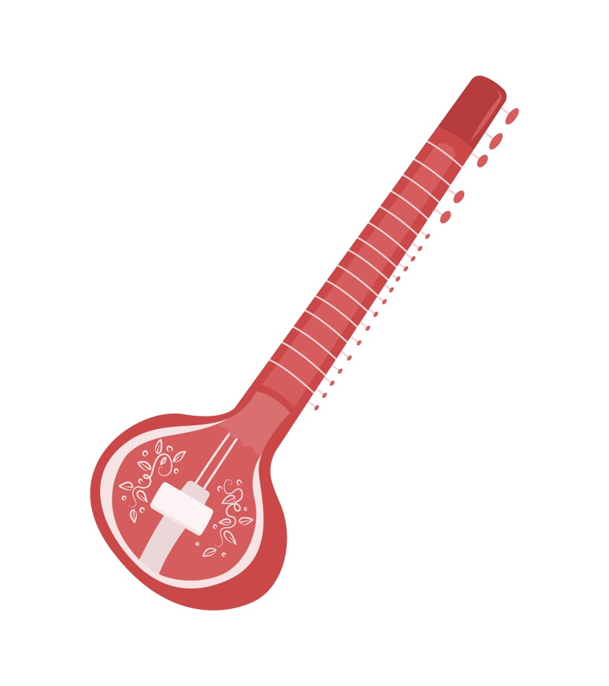 Sitar semi flat color vector object. Full sized item on white. Indian music. Plucked stringed instrument for performers isolated modern cartoon style illustration for graphic design and animation. Sitar semi flat color vector object