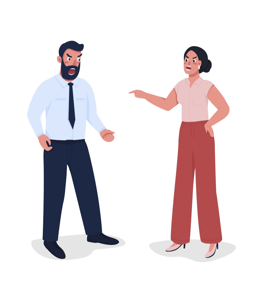 Employee arguing with boss semi flat color vector characters. Full body people on white. Conflict at workplace isolated modern cartoon style illustration for graphic design and animation. Employee arguing with boss semi flat color vector characters