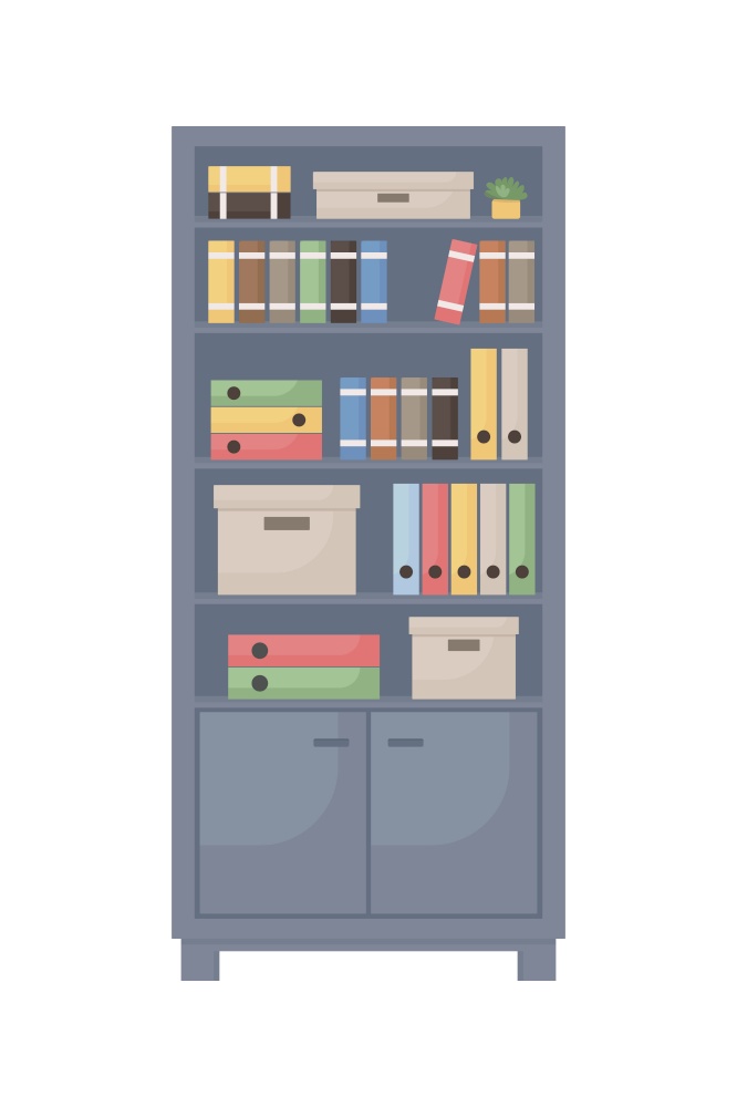 Office cupboard with documents semi flat color vector object. Files storage. Full sized item on white. Cabinet for books isolated modern cartoon style illustration for graphic design and animation. Office cupboard with documents semi flat color vector object