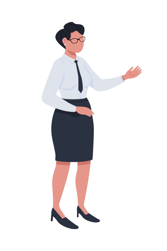 Female civil servant semi flat color vector character. Posing figure. Full body person on white. Office worker in skirt suit isolated modern cartoon style illustration for graphic design and animation. Female civil servant semi flat color vector character