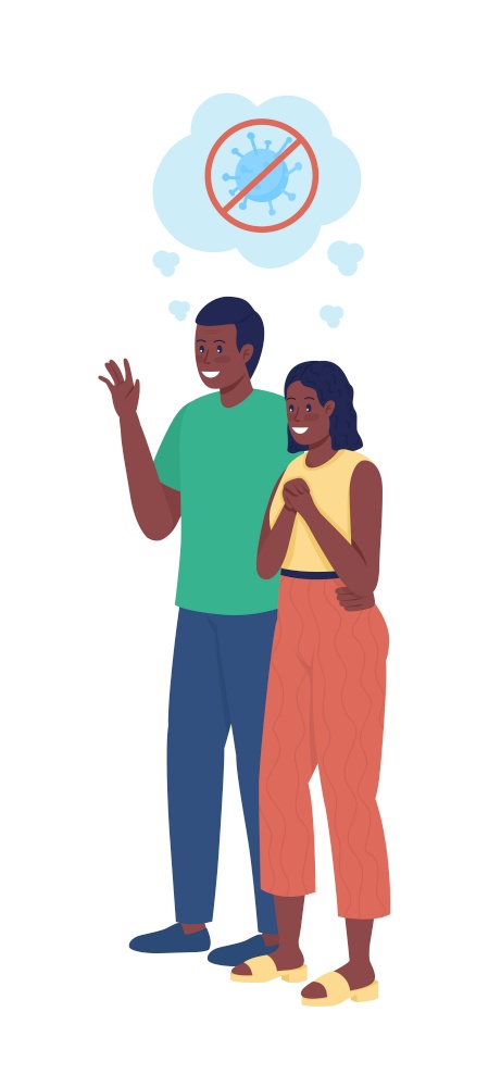 Couple not afraid of covid semi flat color vector character. Parents figures. Full body people on white. After covid isolated modern cartoon style illustration for graphic design and animation. Couple not afraid of covid semi flat color vector character