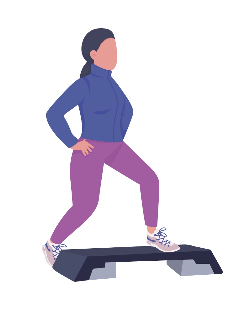 Woman doing warm-up exercise semi flat color vector character. Posing figure. Full body person on white. Gym training isolated modern cartoon style illustration for graphic design and animation. Woman doing warm-up exercise semi flat color vector character