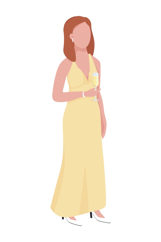 Woman in yellow luxury dress semi flat color vector character. Full body person on white. Visit to restaurant isolated modern cartoon style illustration for graphic design and animation. Woman in yellow luxury dress semi flat color vector character