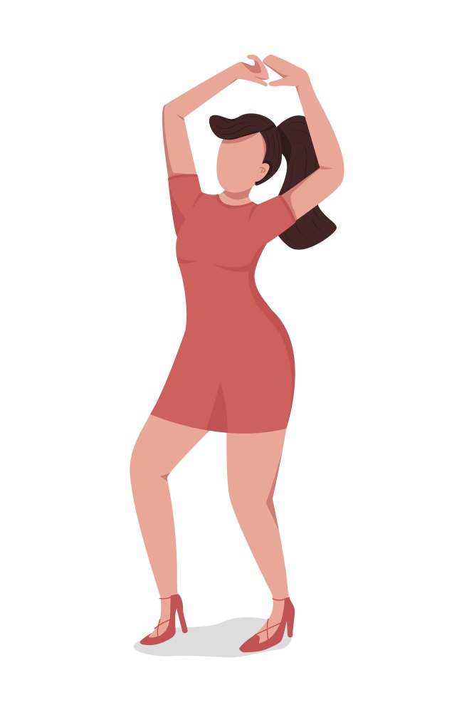 Young woman dancing for relaxation semi flat color vector character. Full body person on white. Stress-relieving activity isolated modern cartoon style illustration for graphic design and animation. Young woman dancing for relaxation semi flat color vector character