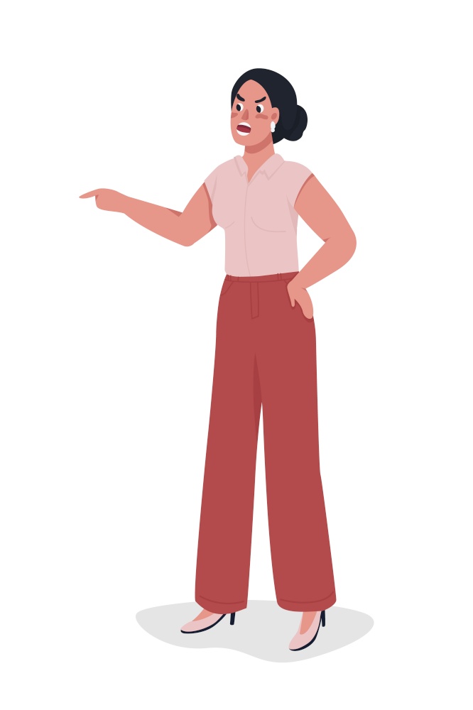 Disgruntled woman semi flat color vector character. Posing figure. Full body person on white. Female worker blaming someone isolated modern cartoon style illustration for graphic design and animation. Disgruntled woman semi flat color vector character