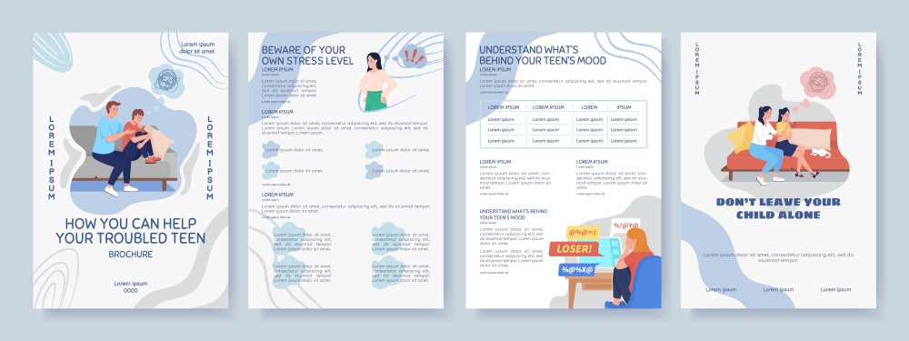 Help for depressed teen flat vector brochure template. Flyer, booklet, printable leaflet design with flat illustrations. Magazine page, cartoon reports, infographic posters with text space. Help for depressed teen flat vector brochure template