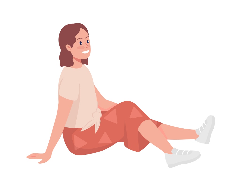 Stylish teen girl semi flat color vector character. Sitting figure. Full body person on white. Happy teen isolated modern cartoon style illustration for graphic design and animation. Stylish teen girl semi flat color vector character