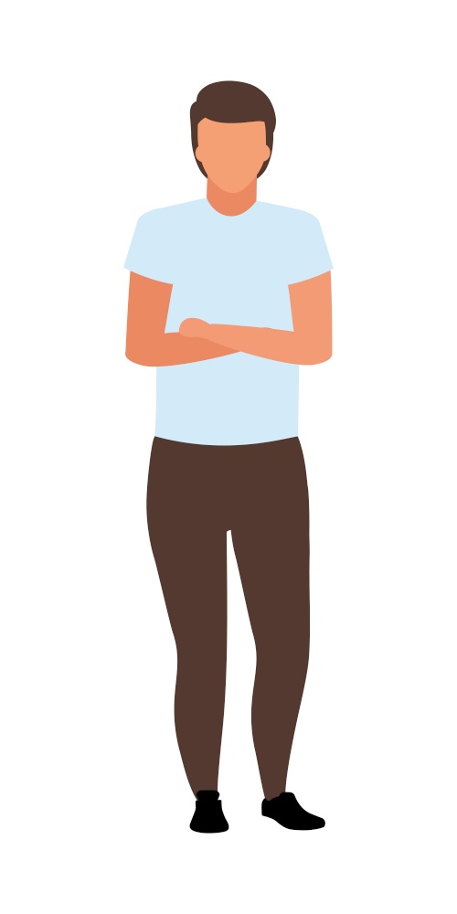 Man with crossed arms on chest semi flat color vector character. Full body person on white. Guy standing in defensive pose isolated modern cartoon style illustration for graphic design and animation. Man with crossed arms on chest semi flat color vector character