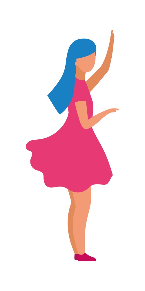 Young girl waving hand for hello semi flat color vector character. Posing figure. Full body person on white. Welcome gesture isolated modern cartoon style illustration for graphic design and animation. Young girl waving hand for hello semi flat color vector character