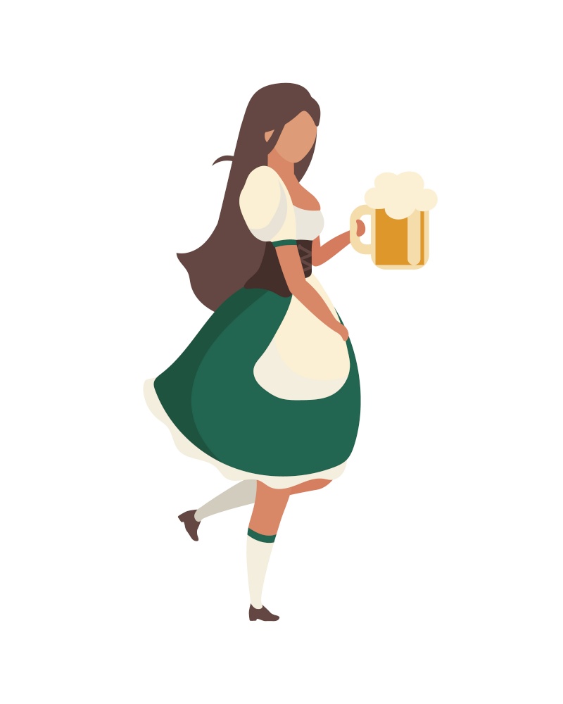 Oktoberfest beer server with glass semi flat color vector character. Full body person on white. Traditional fashion isolated modern cartoon style illustration for graphic design and animation. Oktoberfest beer server with glass semi flat color vector character