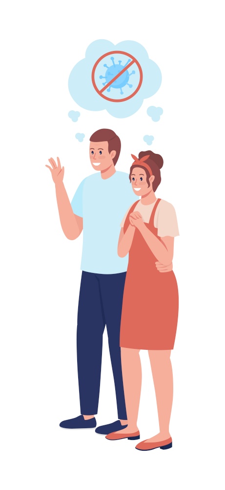 Happy couple see off someone semi flat color vector character. Parents figures. Full body people on white. After covid isolated modern cartoon style illustration for graphic design and animation. Happy couple see off someone semi flat color vector character