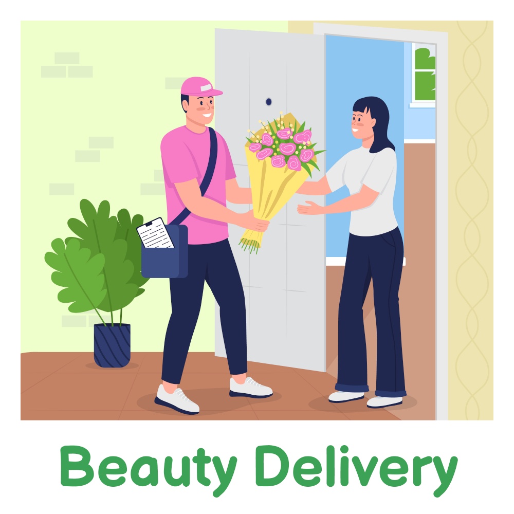 Send flowers social media post mockup. Beauty delivery phrase. Web banner design template. Florist service booster, content layout with inscription. Poster, print ads and flat illustration. Send flowers social media post mockup