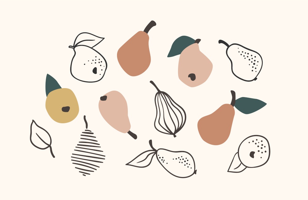 Set of drawn pears, Vector illustration. Isolated elements for design. Set of drawn pears, Vector illustration. Isolated elements.