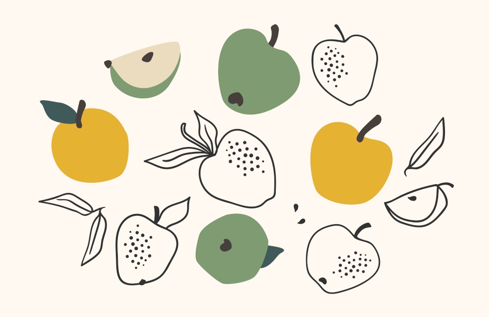 Set of drawn apples, Vector illustration. Isolated elements for design. Set of drawn apples, Vector illustration. Isolated elements