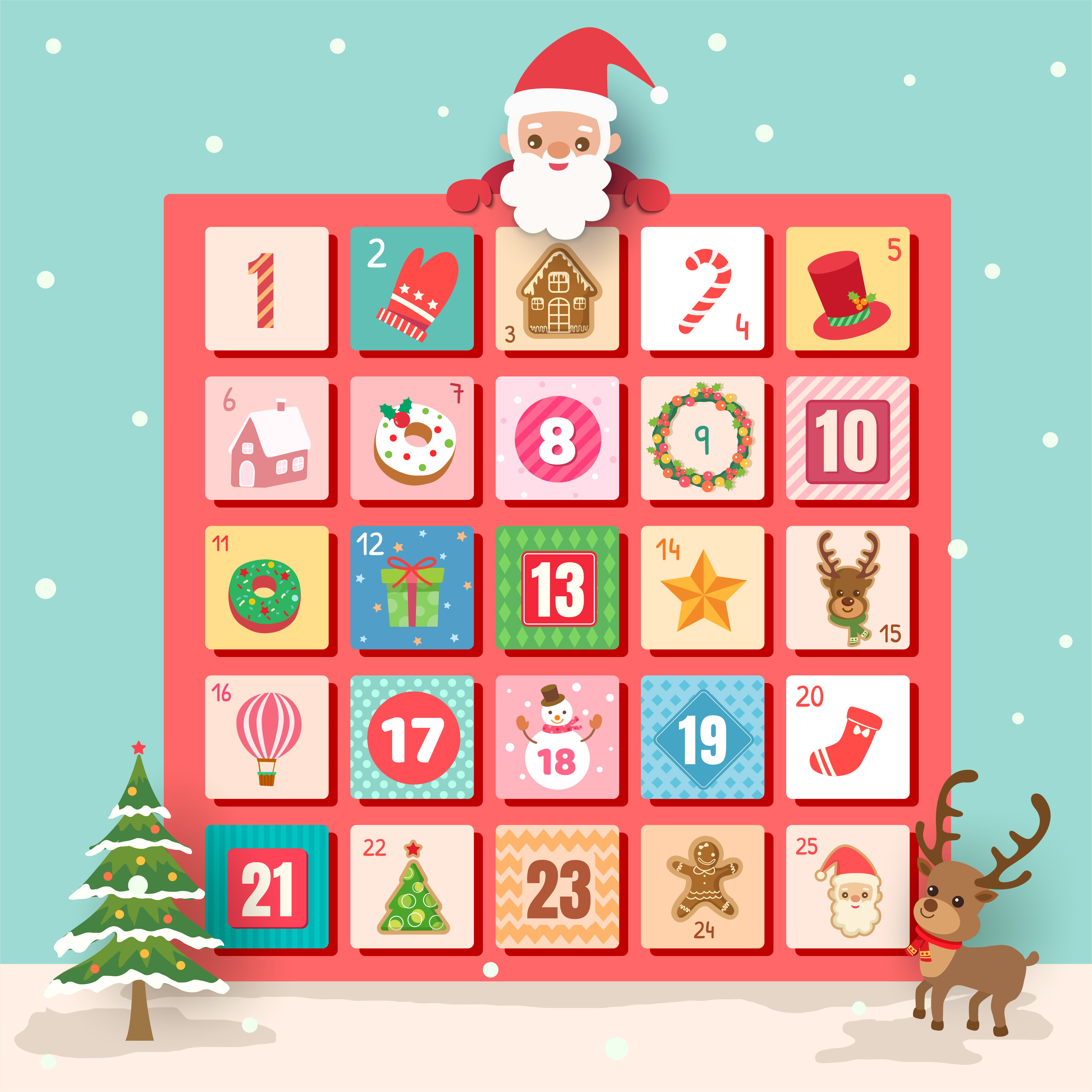 Advent calendar christmas background with santa claus
