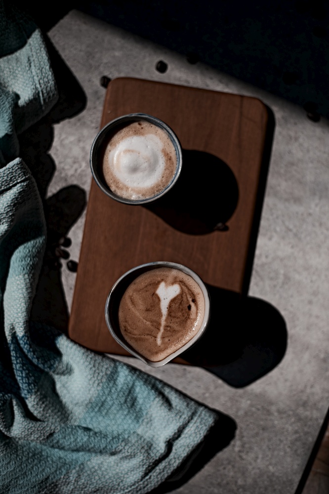 Hot latte art coffee,focus at white foam.. Hot latte art coffee