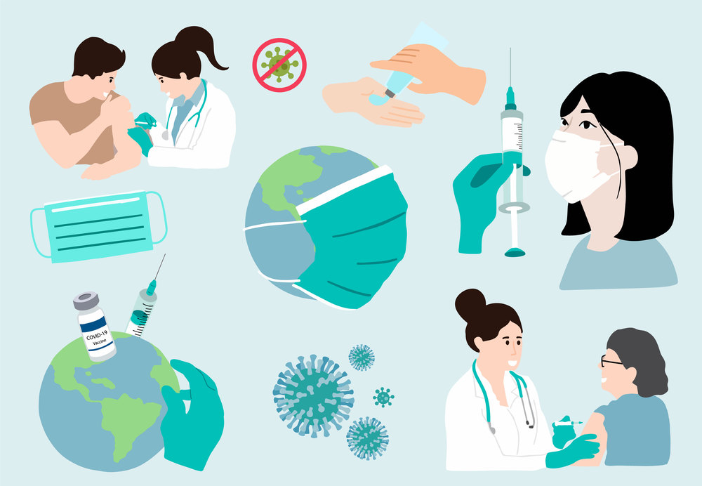 Covid pandemic collection with mask,vaccine,syringe,earth,doctor.Vector illustration for icon,sticker,printable