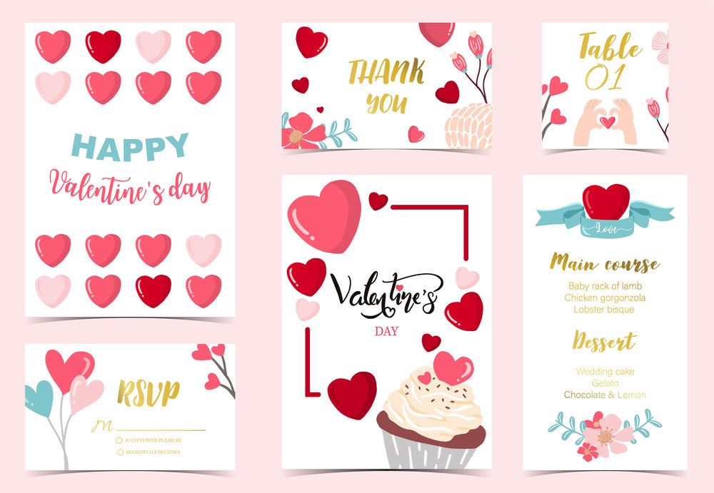 Cute valentine collection with heart,cake,balloon.Vector illustration for poster,postcard,banner,cover