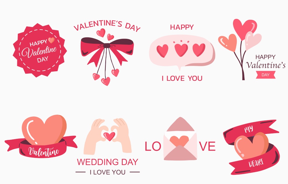 Cute object valentine collection with heart, ribbon,balloon.Vector illustration for icon,sticker,printable