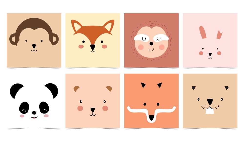 Set of cute animals with monkey,panda,rabbit,bear,sloth,squirrel and fox.Vector illustration for baby invitation, kid birthday invitation and postcard