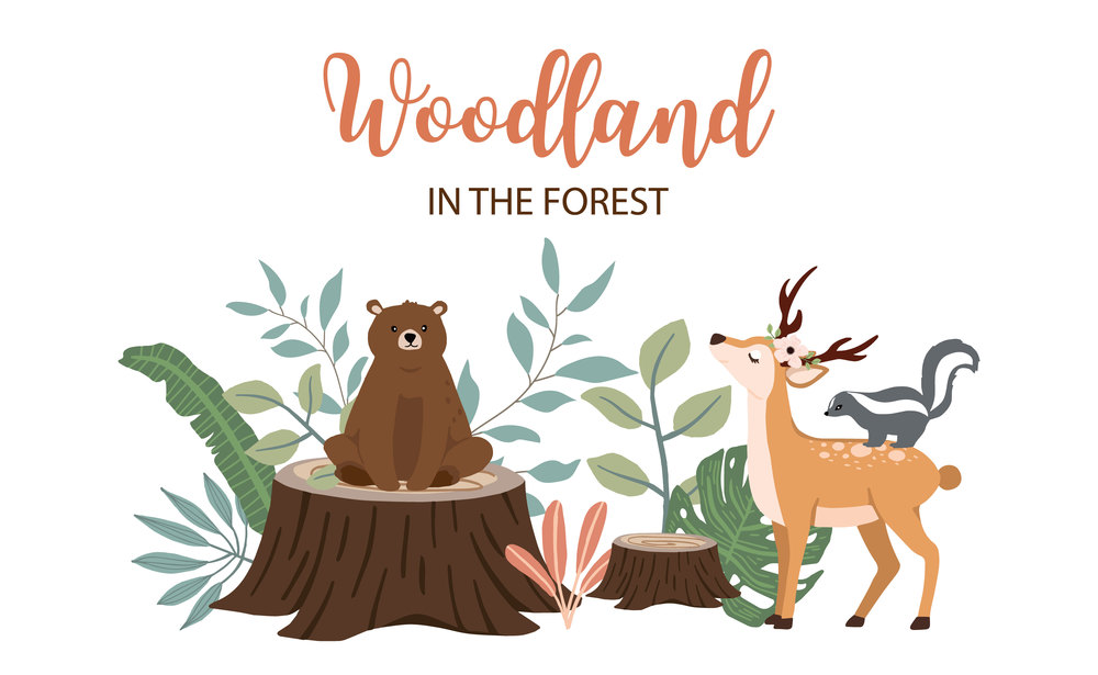 Collection of woodland background set with leaf,flower,animal.Editable vector illustration for website, invitation,postcard and poster