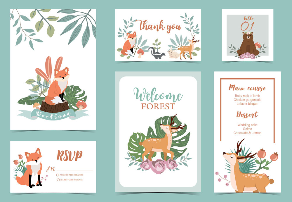 Collection of woodland background set with leaf,flower,animal.Editable vector illustration for website, invitation,postcard and poster.Thank you