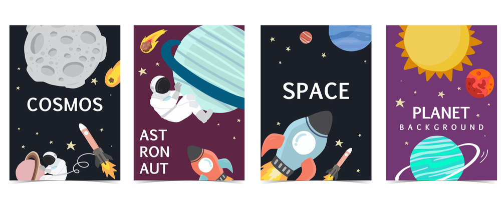 Collection of space background set with astronaut, sun, moon, star,rocket.Editable vector illustration for website, invitation,postcard and sticker