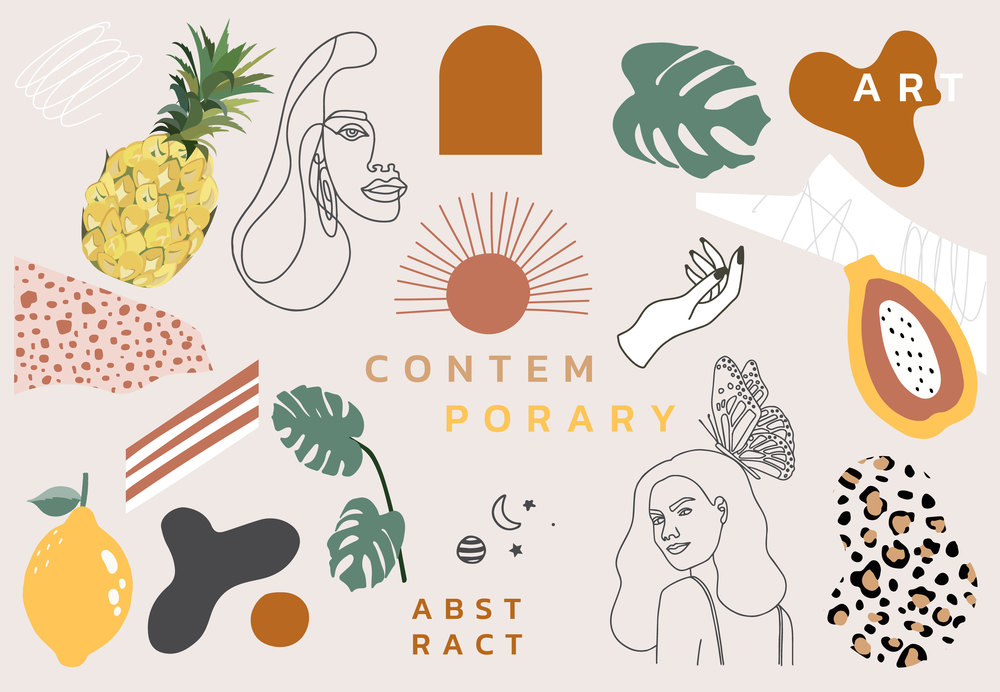 Collection of contemporary object set with woman,shape,rainbow.Editable vector illustration for website, invitation,postcard and poster
