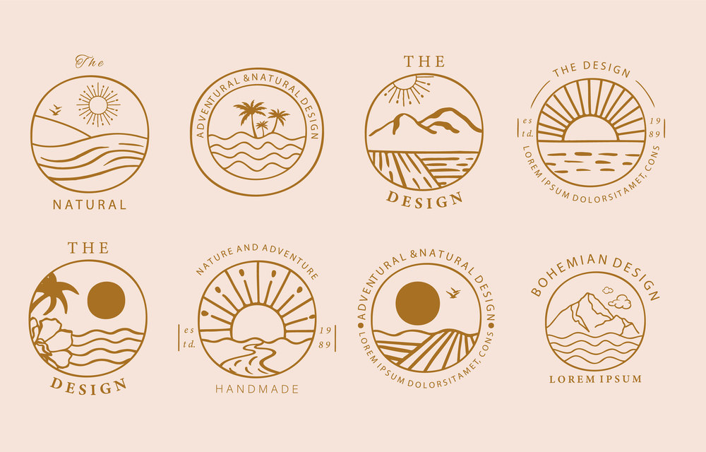 Collection of line design with sun,mountain.Editable vector illustration for website, sticker, tattoo,icon