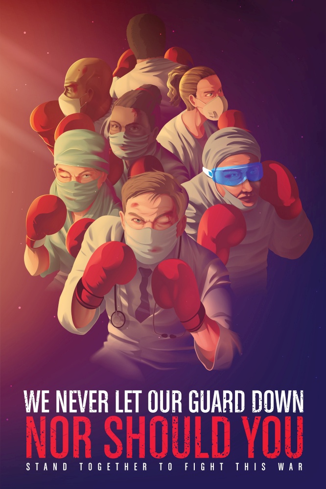 vector illustration of an awareness poster to encourage the healthcare workers who risk their lives at the frontline during the pandemic crisis