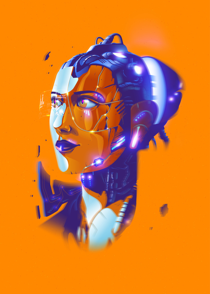 A futuristic vector illustration of a bionic lady.