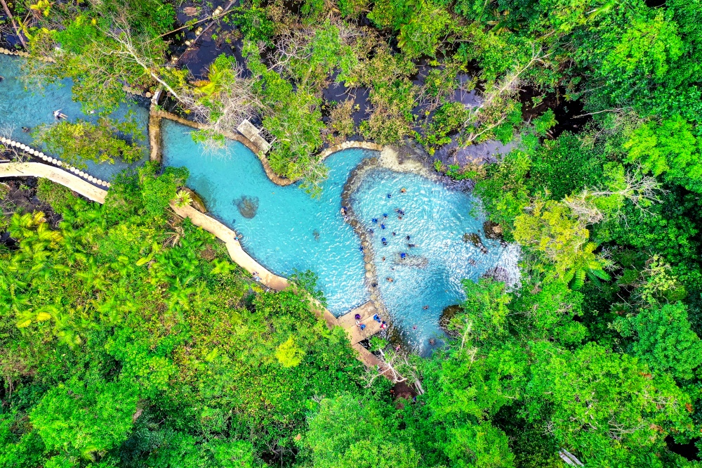 Aerial view of Ban Nam Rad watershed forest in Surat Thani, Thailand.