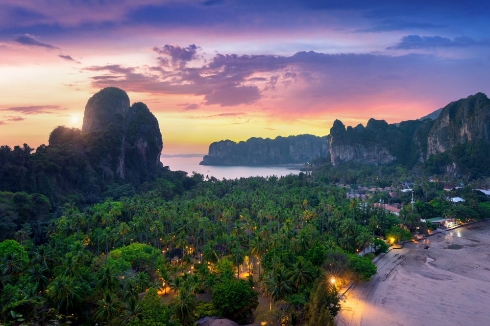 Railay viewpoint at sunset in Krabi, Thailand.
