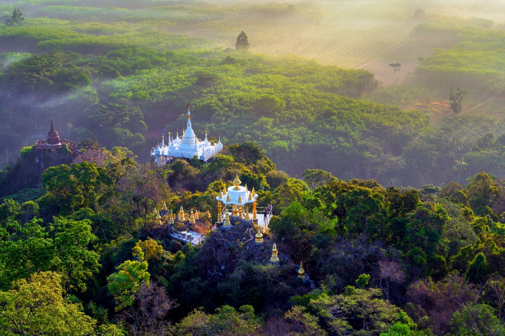 Viewpoint of Khao Na Nai Luang Dharma Park at sunrise in Surat Thani, Thailand.