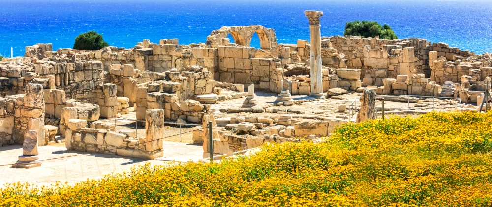 Kourion - antique temple over the sea . Cyprus island
