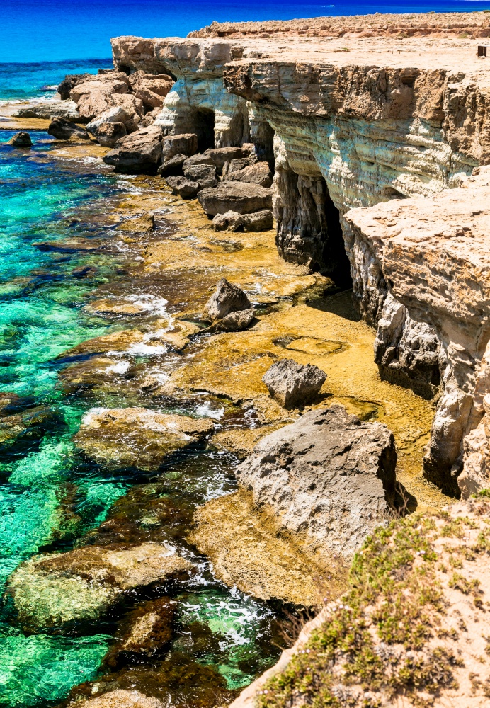 wonderful nature of Cyprus island. rocks and caves of Cape Greco national park