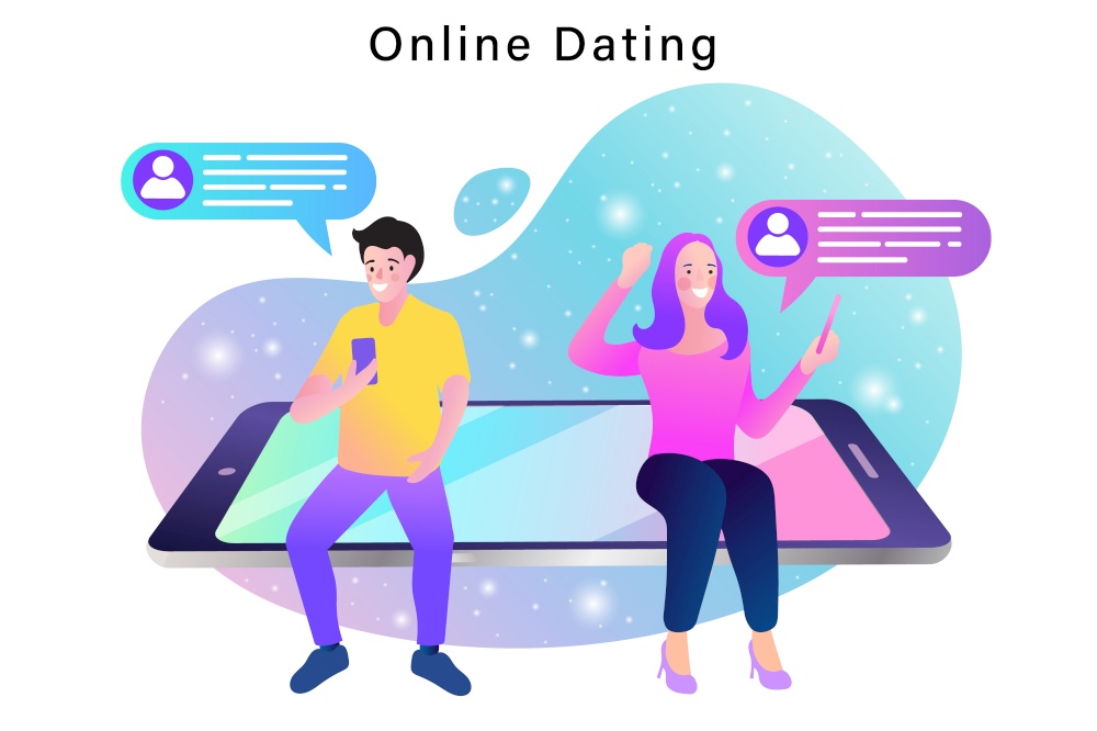 Online chat man and woman. social network concept. Chat easily landing page website. illustration vector flat design.