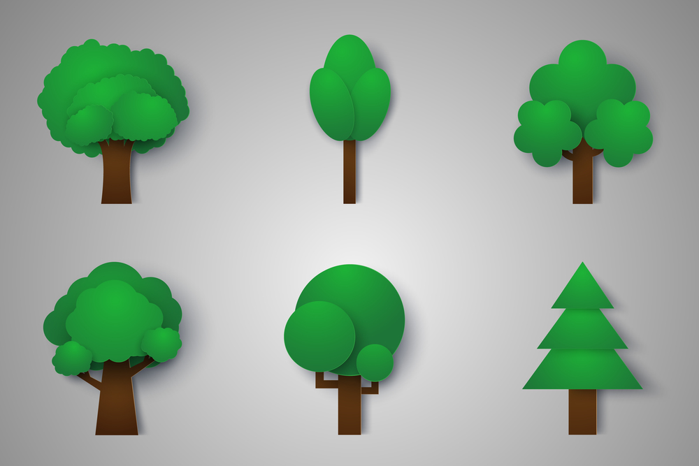 Set of trees , paper art style