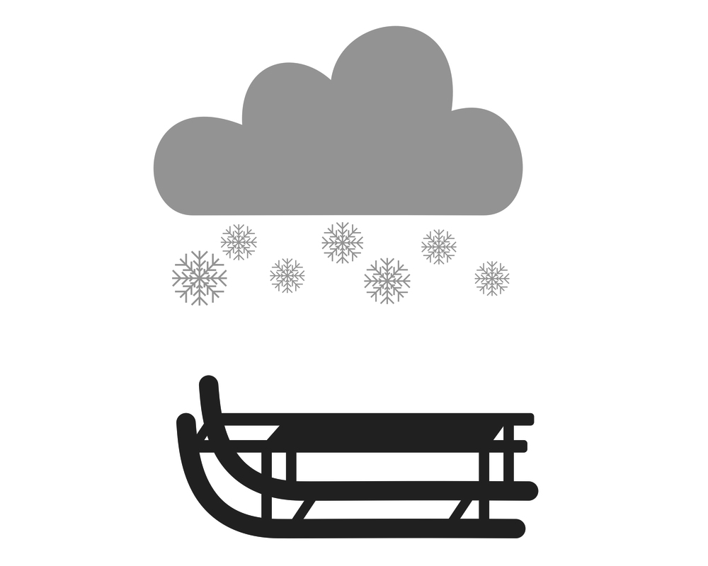 Snow shovel with cloud and sleigh