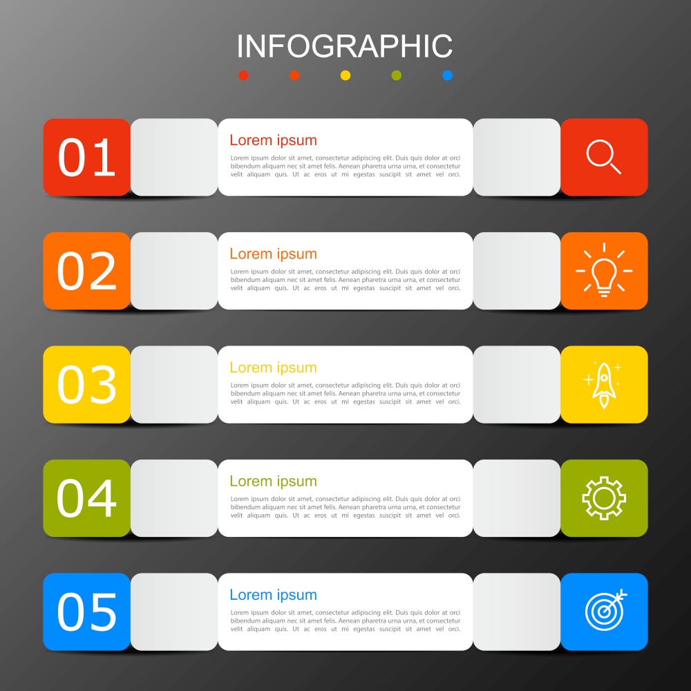 Infographic template with the image of 5 rectangles