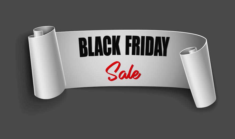Vector illustration of Black Friday sale background with white ribbon banner