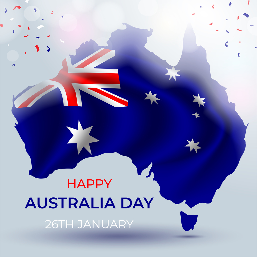 Happy Australia Day with Flag on Map